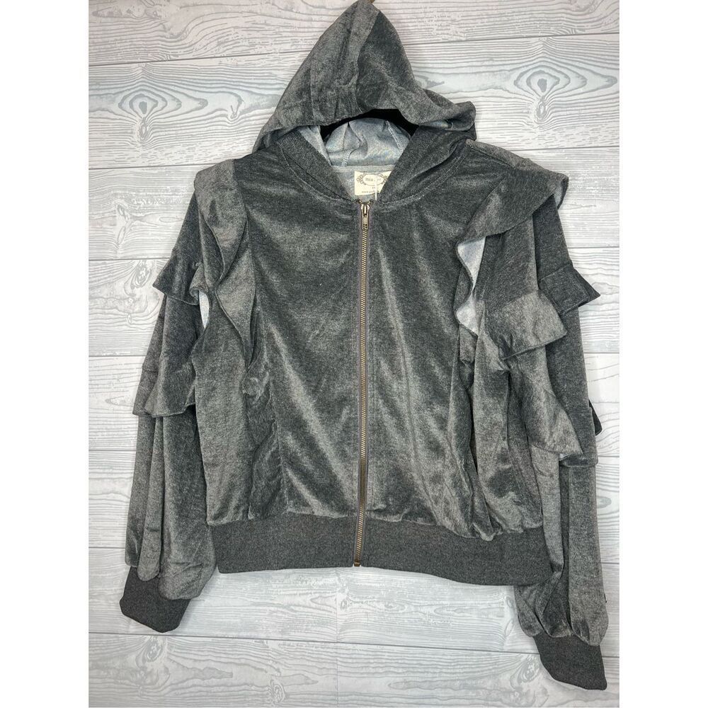 Mia Joy gray ruffled, full zip hoodie size 14